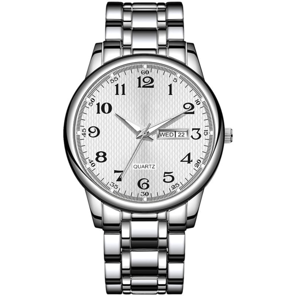 Watch i rostfritt silver Silver Weekday Display Analog watch för affärsmöte utanför kontoret silver black