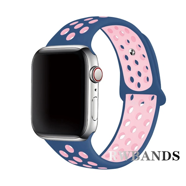 Sportarmband för Apple Watch Band 46mm 44mm 40mm 42-38-41mm 45mm Andningsbart Armband iWatch Series 10 9 8 7 6 SE 5 3 Ultra 2 49mm 12Navy Blue Powder 38 40 41 S10-42mm SM