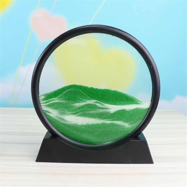 Rörlig Sand Konst Bild Runt Glas 3D Naturligt Landskap Flödande Sand Ram Timglas Dekor För blue 7 inch