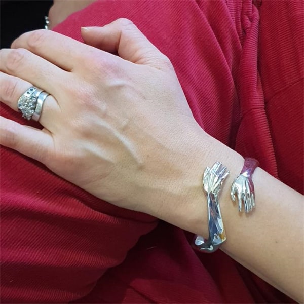 Hand Kram armband för kvinnor män öppen manschett armring justerbart par armband vintage smycken gåva silver