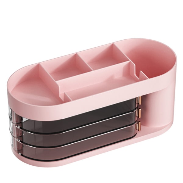 Multifunktionell Case Plast Kosmetisk låda Makeup Organizer Multi skrivbordsarrangör pink