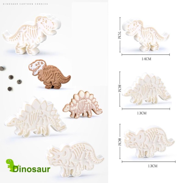 3D Dinosaurie Cookies Cutter Form Dinosaur Kex Mould Sugarcraft Dessert Bakning Silikon dinosaur a 3pcs