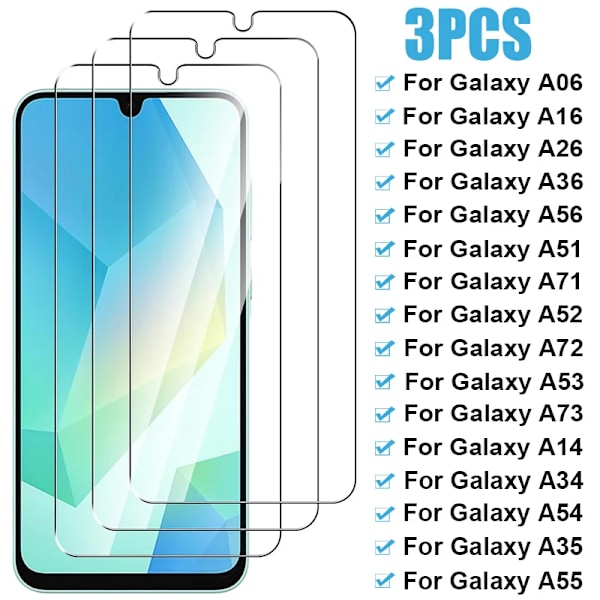 Härdat Glas För Samsung Galaxy A54 A34 A14 A35 A55 A06 A16 A36 A56 Skärmskydd För Samsung A51 A71 A52S A72 A53 A73 5G For A52S 5G 3PCS Glass
