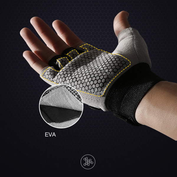 Halkfria halvfingerhandskar med handledsstöd Vadderade Fitness Kort öppet finger gray xl