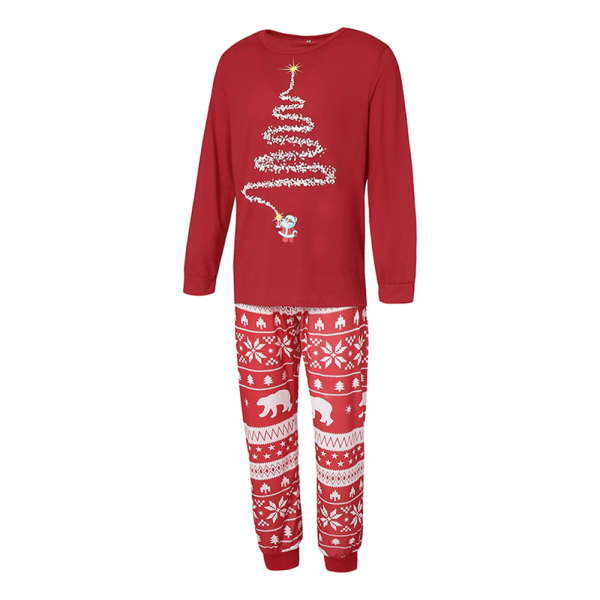 Julfamiljens semesterpyjamas matchande set trädtryck jultopp sovkläder red dad l