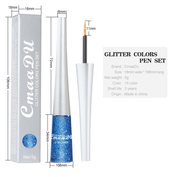 Super Glitter Liquid Eyeliner Slitstark Vattentät Shimmer Shimmer 16 färger Liquid Eyeliner 15 as show