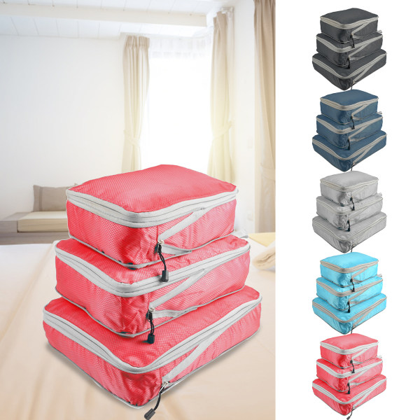 Bagageförvaringsväska | Multifunktionella förpackningskuber för resor | 3st Resekuber Set Vikbar resväska Organizer Lättvikt black