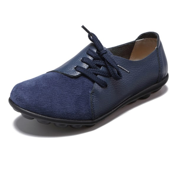 Stor storlek Dam Casual Loafers Mjuk Lätt Splicing Läder Snörning Flats Loafers Skor blue 42