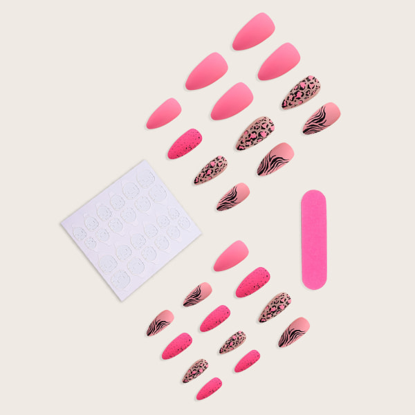 Konstgjorda naglar i leopardmönster Hållbara, heltäckande cover för dagligt bruk jelly glue model