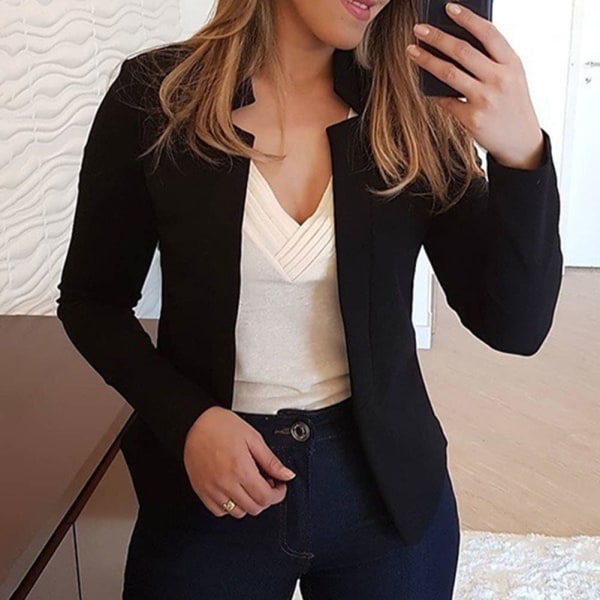 Dam Blazer Tunn Långärmad Blazer Enfärgad Office Lady Suit Coat Ny a m