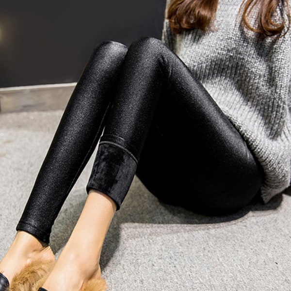 Sparkly Shaping Fleece Leggings Byxor Warm Thicken Stretchy Slim for Women Winter with fleece m