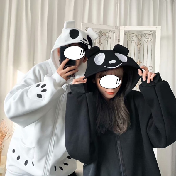 Panda Hooded Jacka Casual Par Outfit för män Kvinnor Slitstark för vinter höst black 2xl