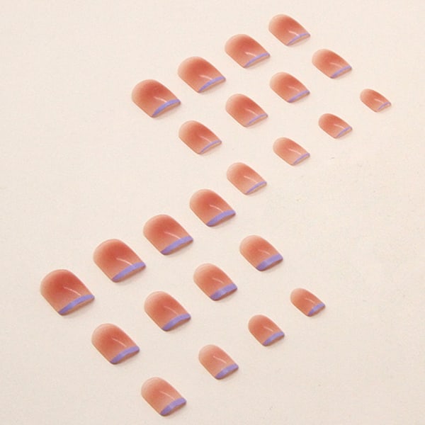 Lavendel French Edge Fake Nails Rosa Press on Nails Korta fyrkantiga falska naglar för kvinnor och flickor Nagelsalong jelly glue model