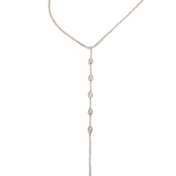 Långt halsband Rhinestone hänge mellan bröstet kedja legering hals smycken silver