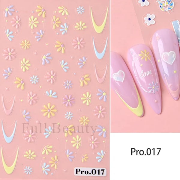 5D Söta Bi Daisy Blomma Nagelstickers Kronblad Blomning Fjäril Insekt Självhäftande Manikyr Dekal DIY Berlocker Folier Dekor Naglar Pro.017
