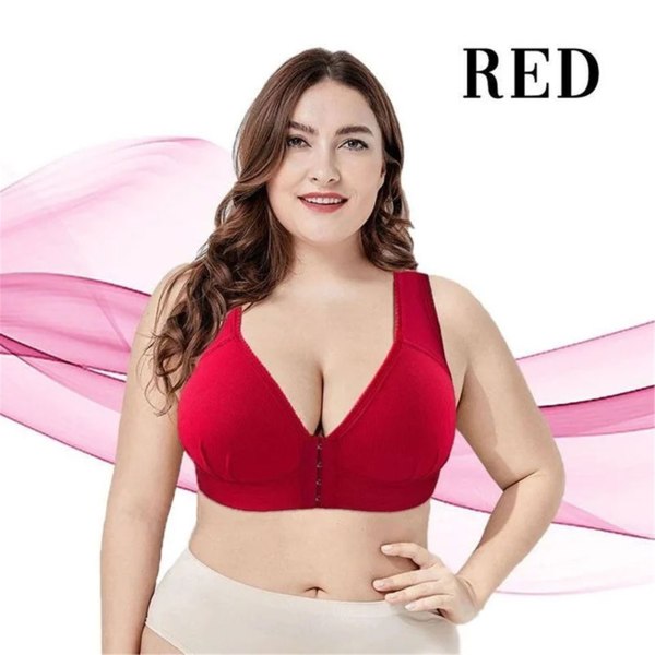 Plus Size Front Stängning Elastisk Push Up Comfort BH Dam Trådlös BH 2xl red