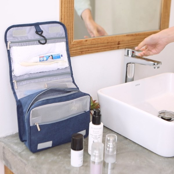 Bärbar resekosmetikväska Multifunktions vattentät tvättpåse med stor kapacitet plain pvc window-grey