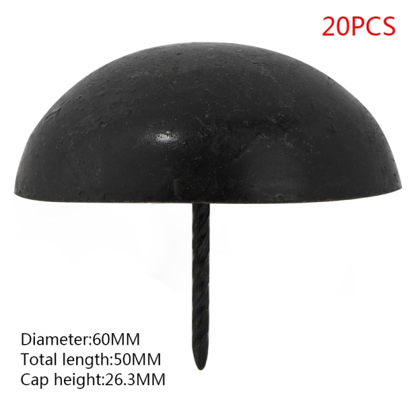 20st runda naglar multi-storlek diameter svart dekoration retro svart kartnålssoffa 60x50mm
