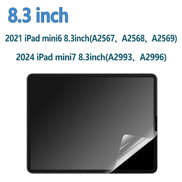 Pappersliknande skärmskydd i glas för 2024 iPad mini 7 (8,3 tum). Anti-reflex, perfekt för att skriva/rita, enkel installation, fodralvänlig 1pcs