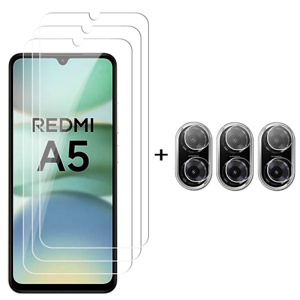 Full Gule Glas För Redmi A5 Skärmskydd För Xiaomi Redmi A5 Härdat Glas HD Skyddsfilm För Telefonens Lins För Redmi A5 3FrontGlass and3Lens For Redmi A5
