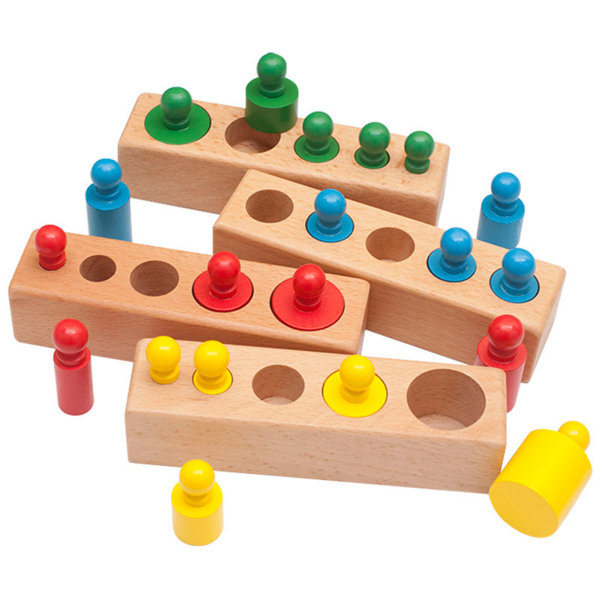 Mini Trä Färgglad Socket Cylinder Block Leksaker Barn Hand-öga Koordination Leksak Dagis a