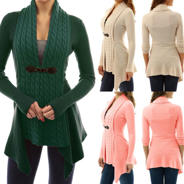 Kvinnor Långärmad Enfärgad Swallow Tail Cardigan Sweater Coat Mode för vintern green 2xl
