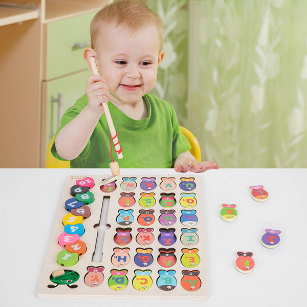 Trä alfabet Nummer Fiskeleksaker Träpussel Leksaker Rolig Montessori Hjärnträning Pusselleksak för praktisk förmåga a