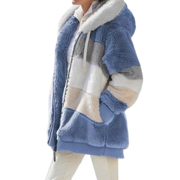 Vinter Casual Kappa för Kvinnor med Huva Färgblock Patchwork Kappa för Middagsbjudningar purple 2xl