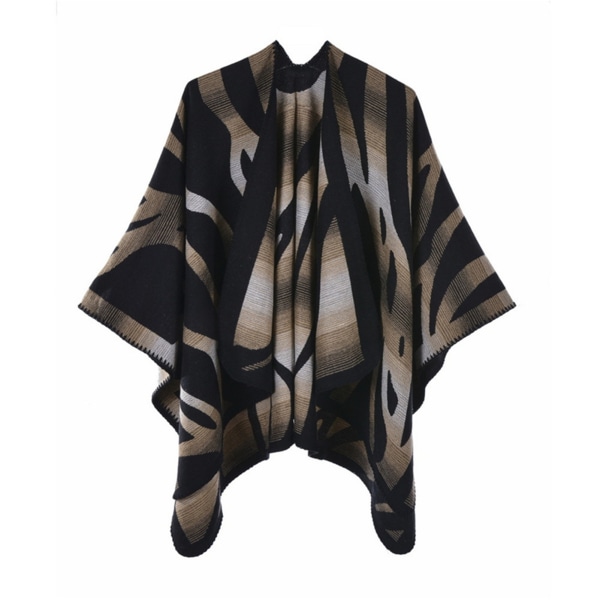 Poncho-kappor med zebramönster, klassiska sjalomslag för kvinnor, lösa koftor med öppen front, elegant black grey