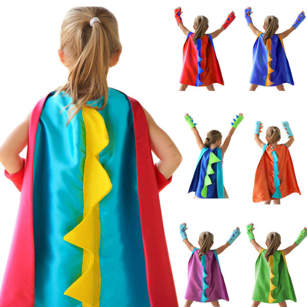 Dinosauriekappa för barn Halloween kostym ，Prestandadräkt， Internationella barndagens performancedräkt， Födelsedagsfestdräkt c563 orange+sky blue one size fits all