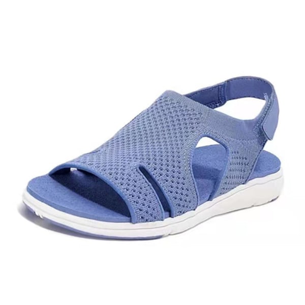 Kvinnor sommar sandaler med öppen tå andas stickande skor Hook & Loop stängning light blue 41