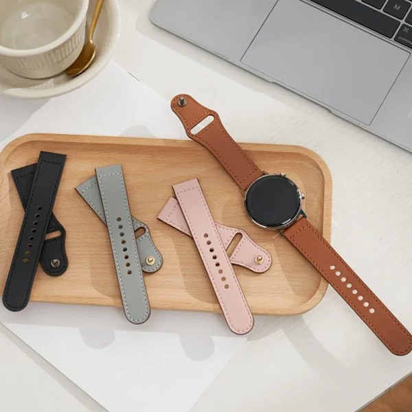 20/22mm Läderarmband för Samsung Watch 7/6/4/5 40 44mm 43mm Pro 45mm armband för Galaxy Watch 4 Classic/Active 3 42 46mm Apricot 3 20mm watch band