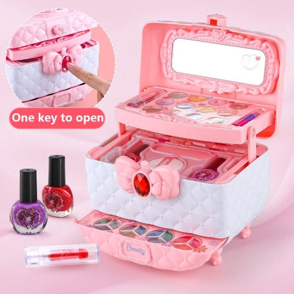 Flickor Lek Hus Makeup Box Leksaker Barn Skönhet Kosmetika Set Miljövänlig pink none
