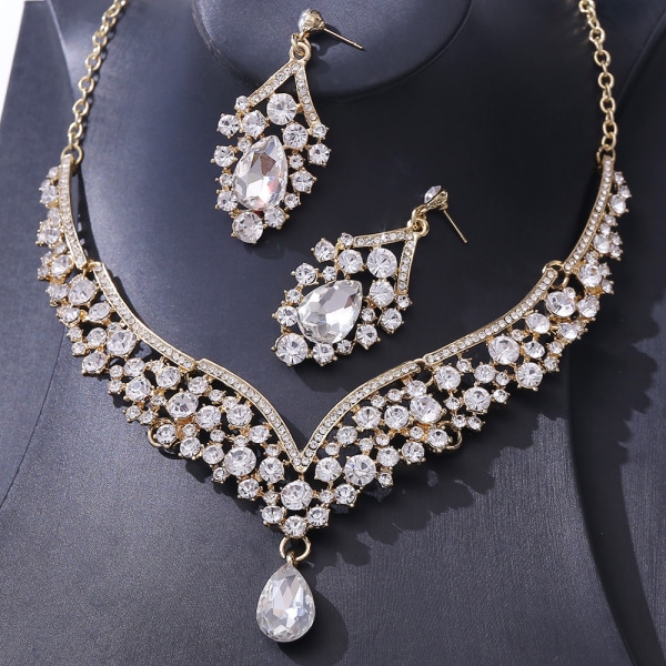 Crystal Smycken Set Rhinestone Choker Halsband Teardrop smycken kostym för kvinnor gold ab