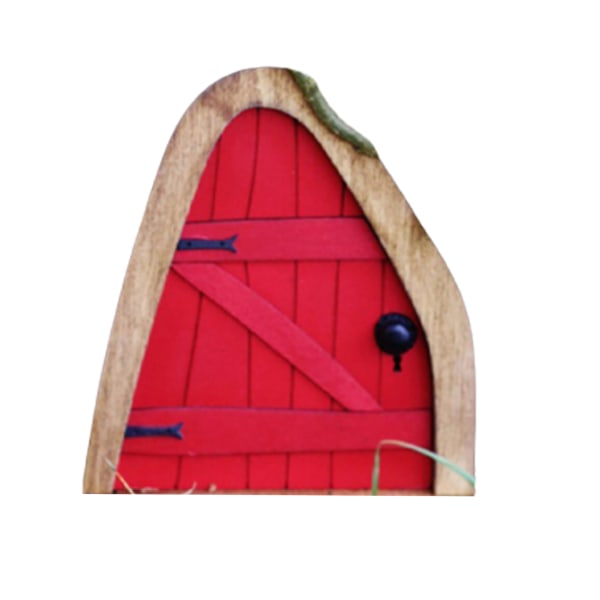 Trä älvdörr Färgglad Fairy House Door Kreativa miniatyrlandskapstillbehör för trädgård oval door red