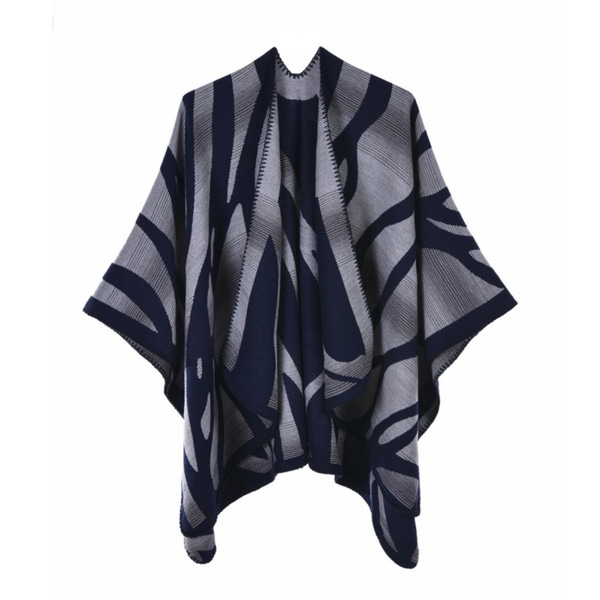 Poncho-kappor med zebramönster, klassiska sjalomslag för kvinnor, lösa koftor med öppen front, elegant navy blue