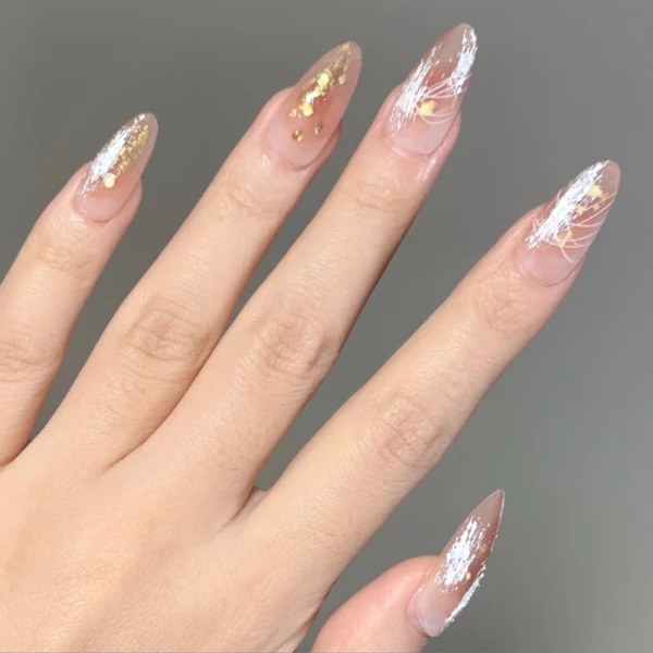 24st Blankt Icy Transparens False Nail Guld Folie Fake Nail for Women Girl jelly glue model
