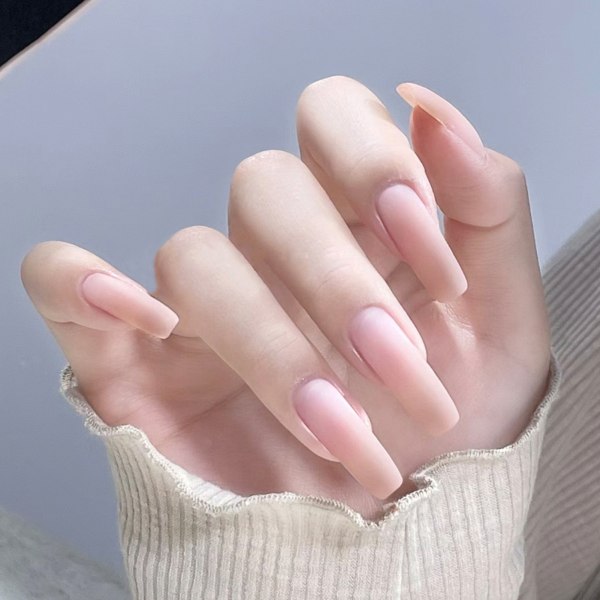 Rosa Frostade fyrkantiga falska naglar Tunna Cover Nagelprydnad för Nail Art dekoration glue models