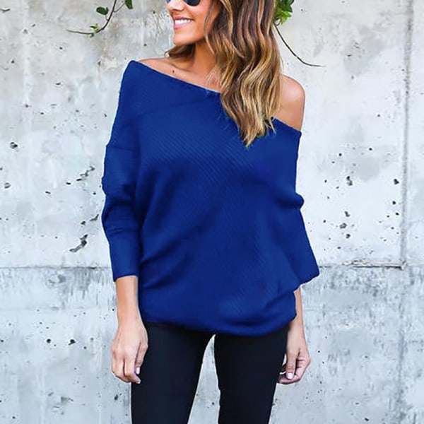 Dam Off Shoulder Stickad Baggy Sweater Dam Lös Pullover Jumper Top Blus Nyhet h m