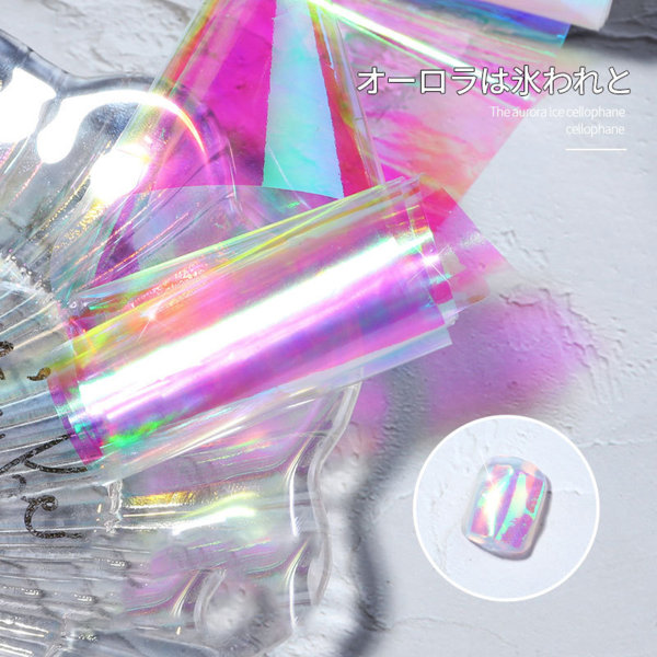 Manikyr Färgglad cellofanspegeleffekt Ice Cube folieklistermärken för DIY Nail Art Accessories 01