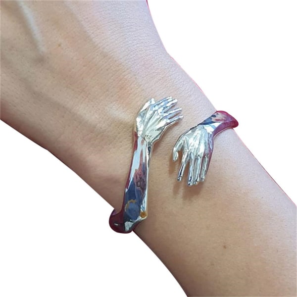 Hand Kram armband för kvinnor män öppen manschett armring justerbart par armband vintage smycken gåva silver
