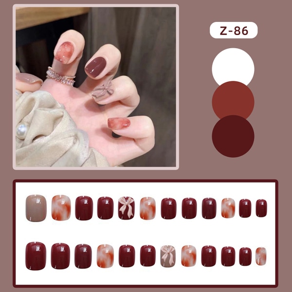 24 st glänsande rött band falska naglar Bärbara falska naglar för kvinnor och flickor glue models
