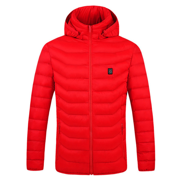 Män Eluppvärmda Jackor Dun Cotton Outdoor Coat USB Elvärme Huva red second district xl