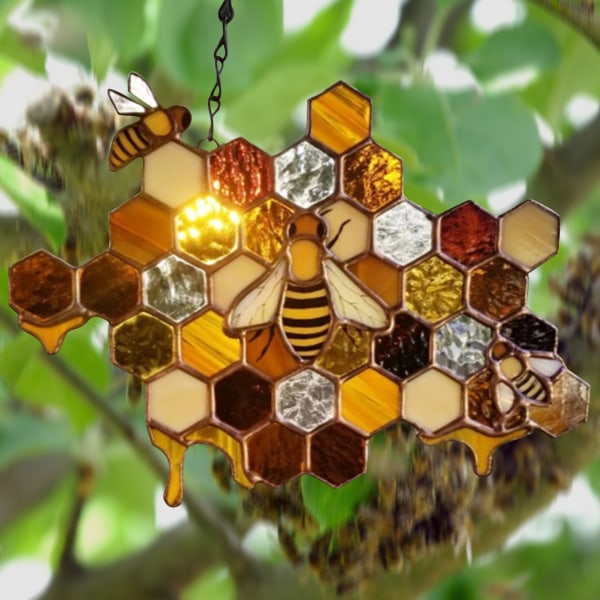 Queen & Bee Skydda honungssolfångare honungsbimosaik Handgjord heminredning Väggkonst default