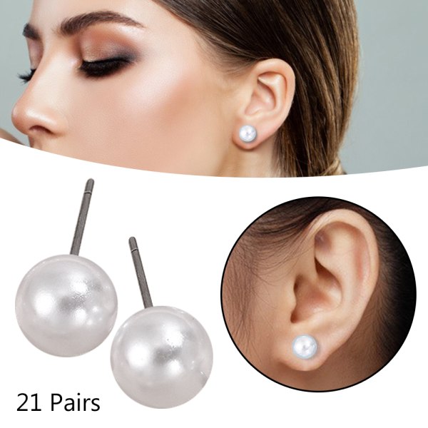 21 par imiterade pärlor för kvinnor i olika storlekar Vintage öronsmycken default