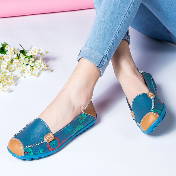 Slip on Sneakers, printed Casual Flat Shoes Mjuk sula Andas halkfria arbetsskor blue 40