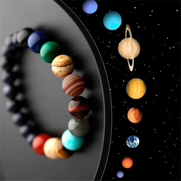 The Universe Round Beaded Armband för Kvinnor Män Elastisk Stretch Planet Hand Chain Smycken 10mm