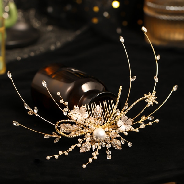 Handvävt bladguld i kristall hår med kamörhängen för bröllopsprydnader default