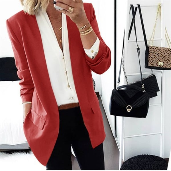 Women Elegant Business OL Coat Cardigan Slim Suit Solid Color Long Sleeve Jackets New c 2xl