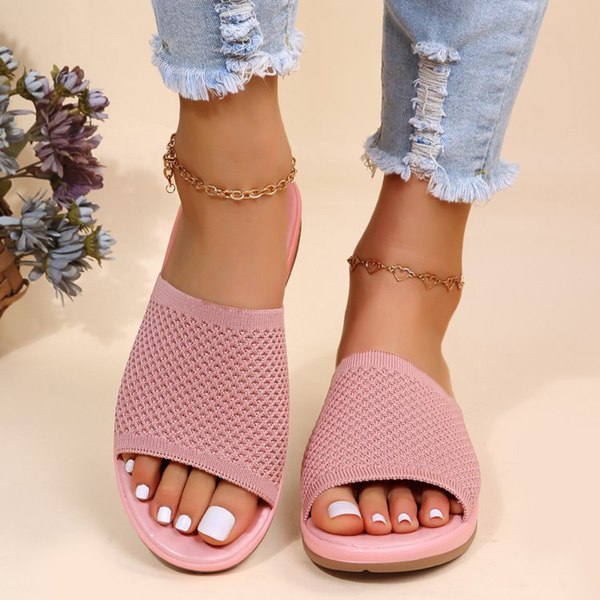 Slip On Platta Sandaler Damer Vävd Bälte Toffel Komfort Öppen Tå Slide Födelsedagspresenter för damer 37 pink